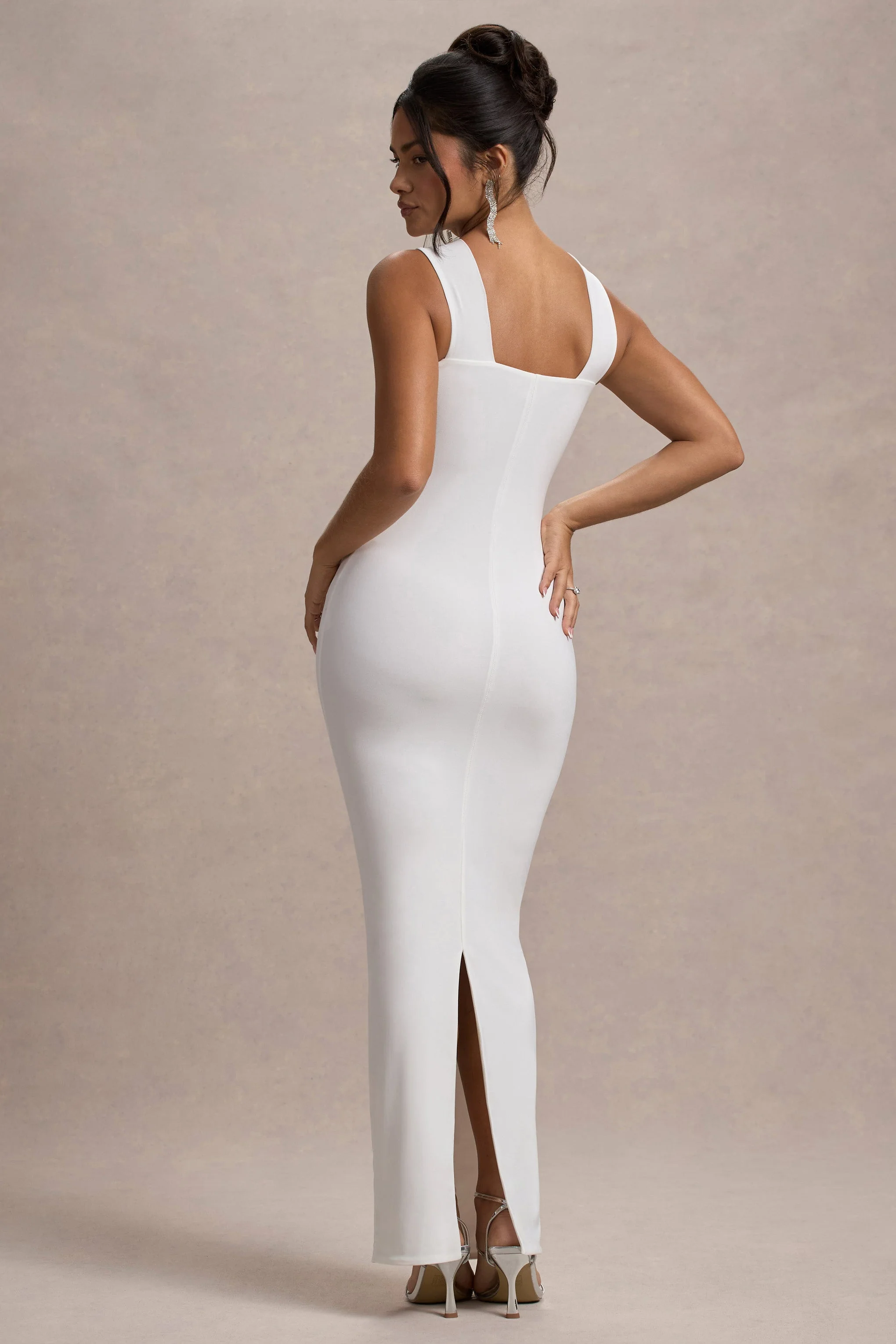 Nobu | White Bandeau Maxi Dress With Halter-Collar