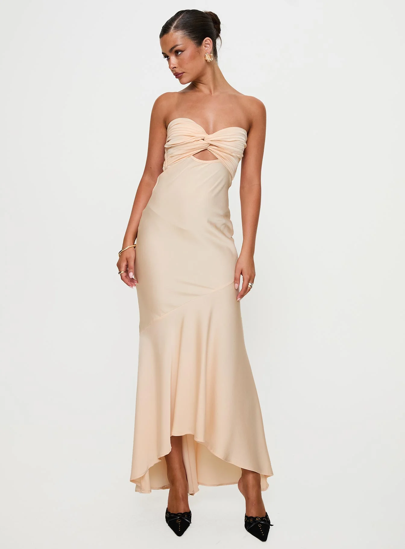 Stand A Chance Twist Detail Maxi Dress Champagne