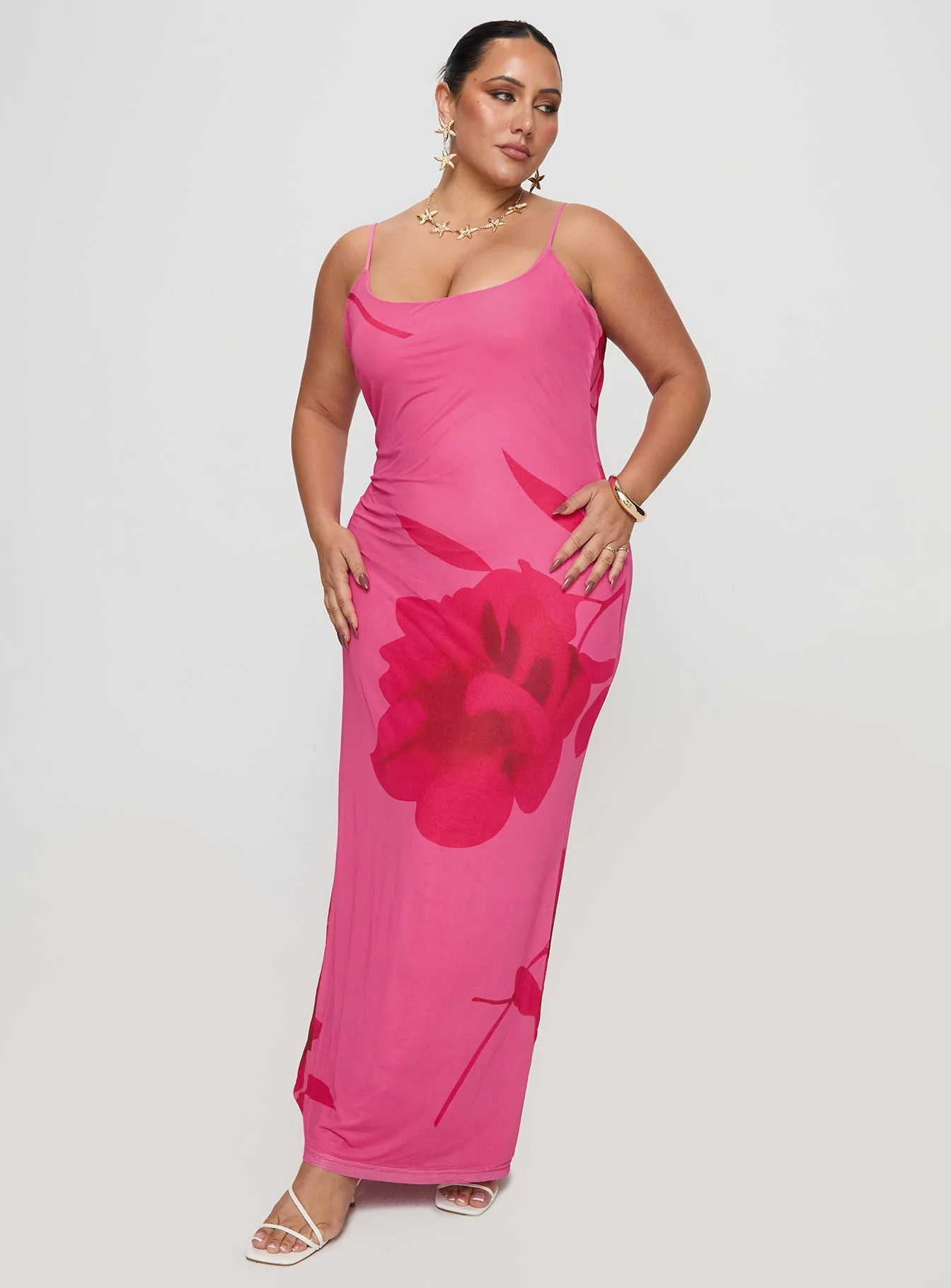 Knox Maxi Dress Hot Pink Floral Curve